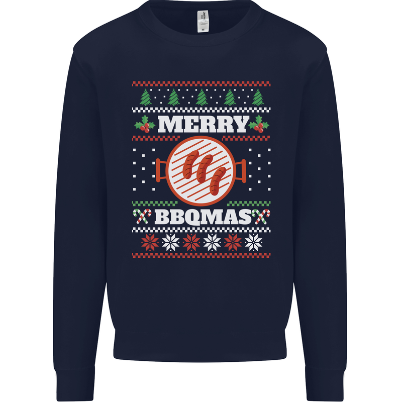 Merry BBQMAS Funny Christmas BBQ Xmas Kids Sweatshirt Jumper Navy Blue