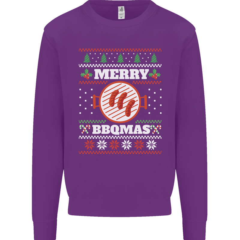 Merry BBQMAS Funny Christmas BBQ Xmas Kids Sweatshirt Jumper Purple