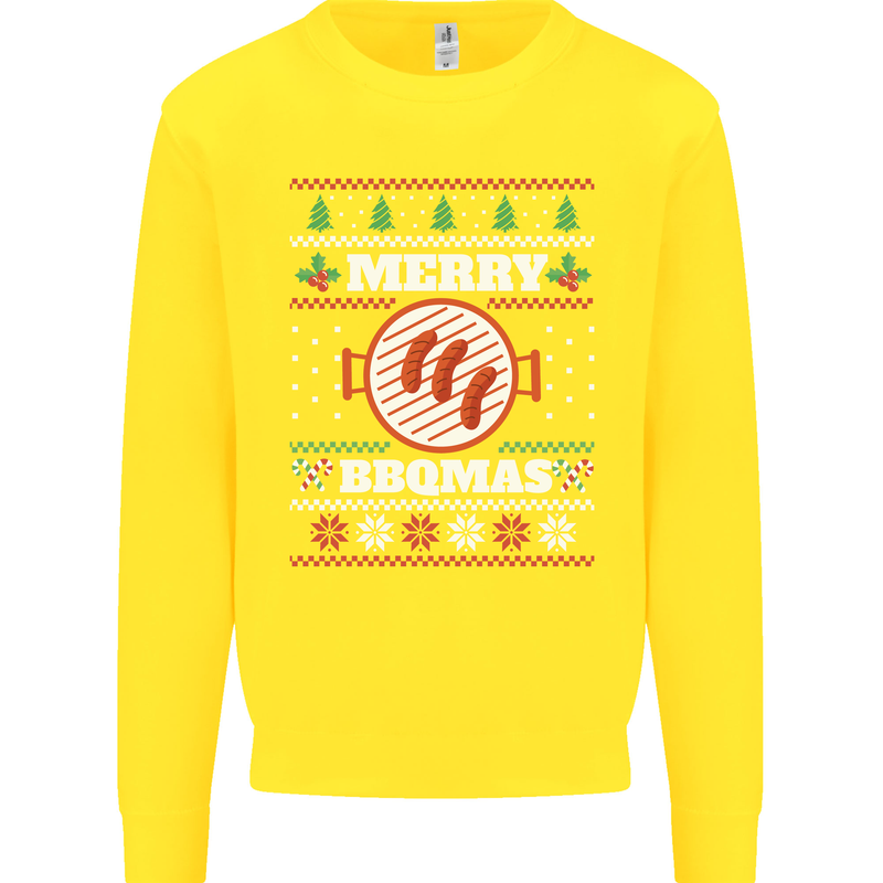 Merry BBQMAS Funny Christmas BBQ Xmas Kids Sweatshirt Jumper Yellow
