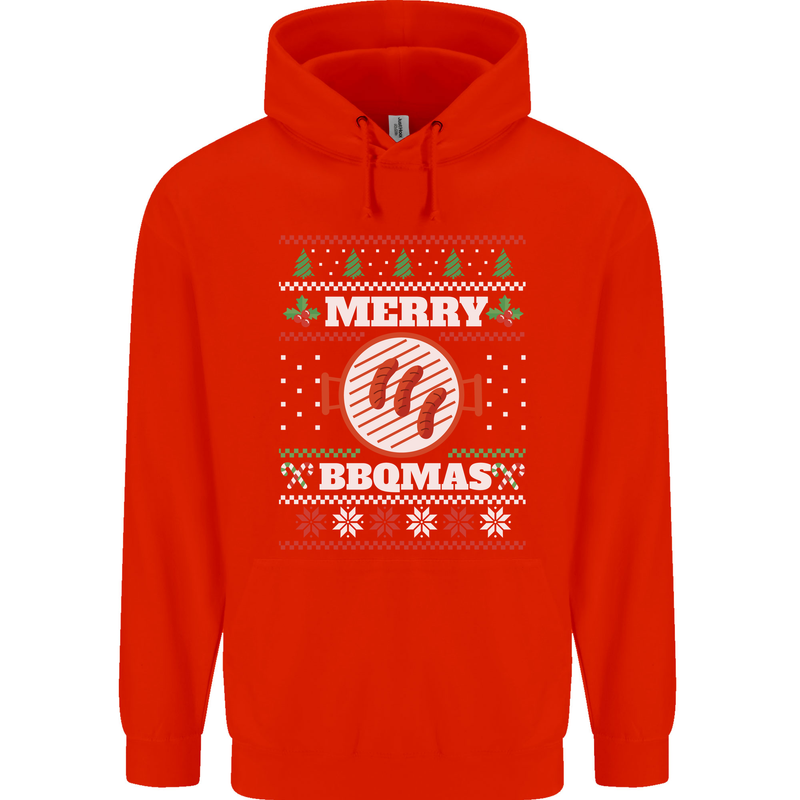 Merry BBQMAS Funny Christmas BBQ Xmas Mens 80% Cotton Hoodie Bright Red