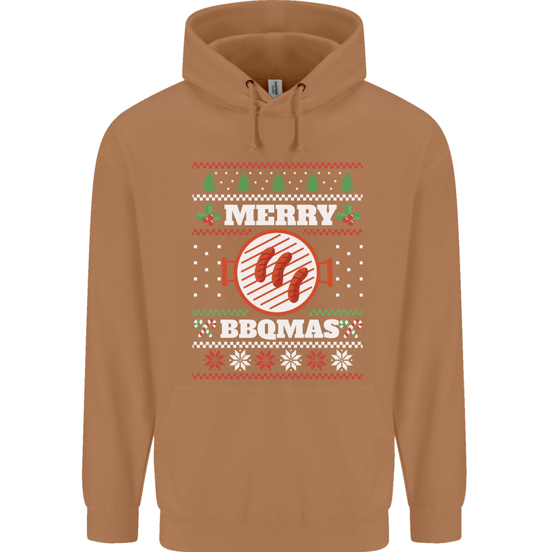 Merry BBQMAS Funny Christmas BBQ Xmas Mens 80% Cotton Hoodie Caramel Latte
