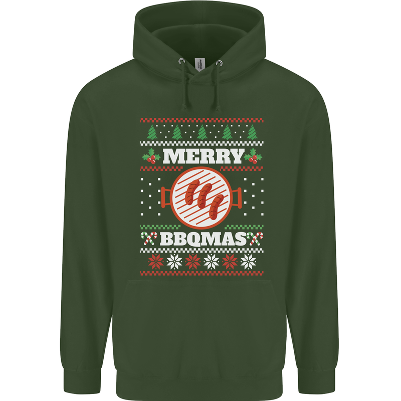 Merry BBQMAS Funny Christmas BBQ Xmas Mens 80% Cotton Hoodie Forest Green