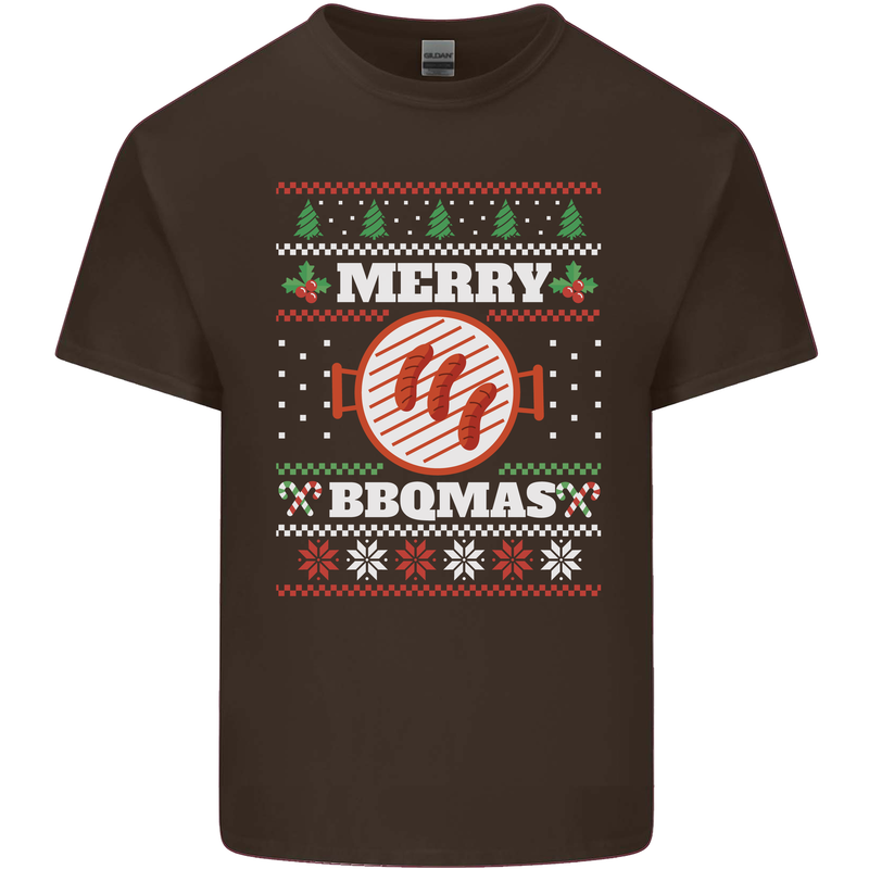 Merry BBQMAS Funny Christmas BBQ Xmas Mens Cotton T-Shirt Tee Top Dark Chocolate