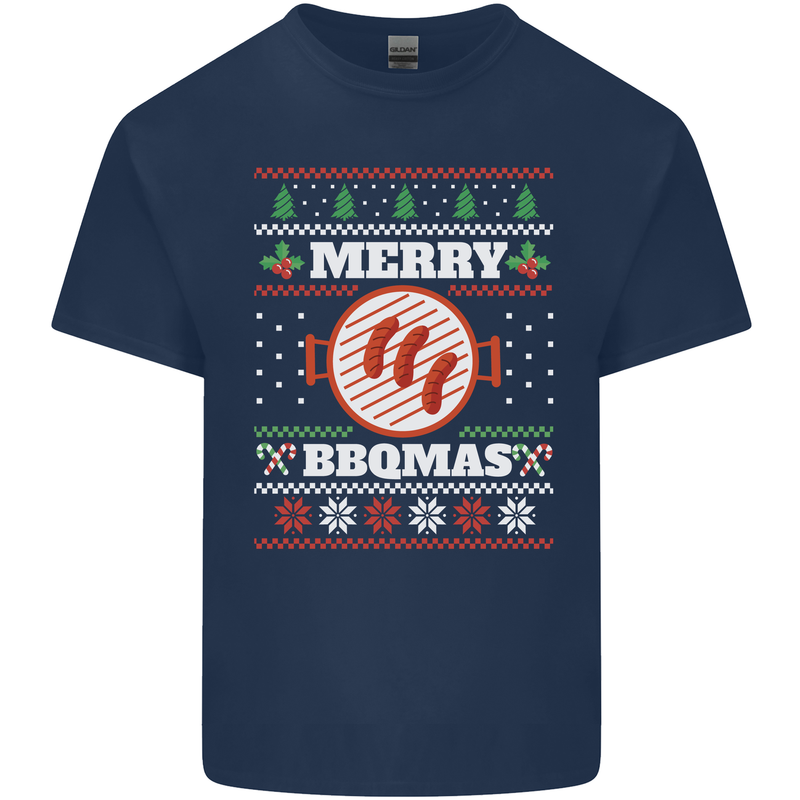 Merry BBQMAS Funny Christmas BBQ Xmas Mens Cotton T-Shirt Tee Top Navy Blue