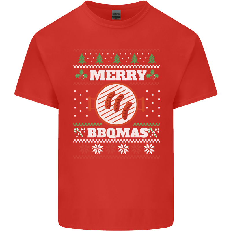 Merry BBQMAS Funny Christmas BBQ Xmas Mens Cotton T-Shirt Tee Top Red