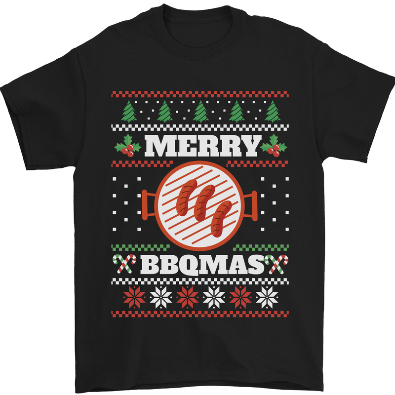 Merry BBQMAS Funny Christmas BBQ Xmas Mens T-Shirt Cotton Gildan Black