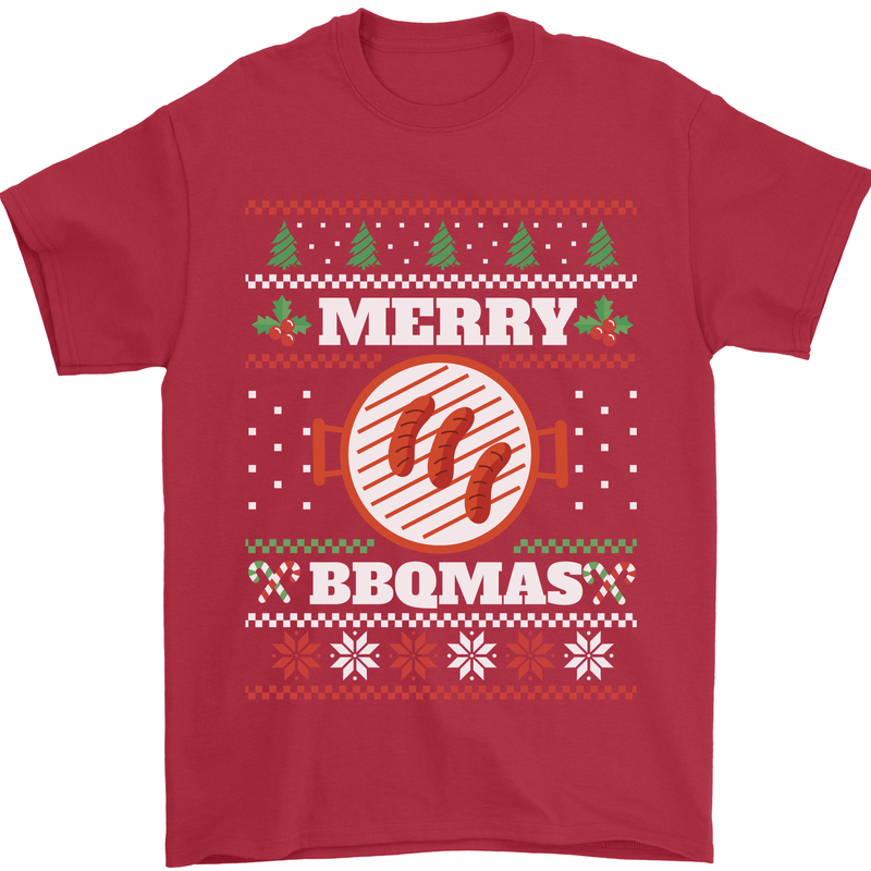 Merry BBQMAS Funny Christmas BBQ Xmas Mens T-Shirt Cotton Gildan Red