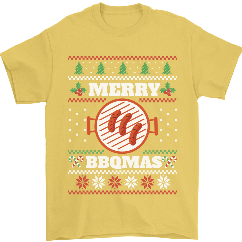 Merry BBQMAS Funny Christmas BBQ Xmas Mens T-Shirt Cotton Gildan Yellow