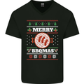 Merry BBQMAS Funny Christmas BBQ Xmas Mens V-Neck Cotton T-Shirt Black