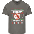Merry BBQMAS Funny Christmas BBQ Xmas Mens V-Neck Cotton T-Shirt Charcoal