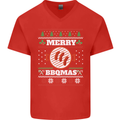 Merry BBQMAS Funny Christmas BBQ Xmas Mens V-Neck Cotton T-Shirt Red