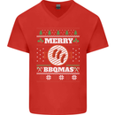 Merry BBQMAS Funny Christmas BBQ Xmas Mens V-Neck Cotton T-Shirt Red