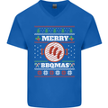 Merry BBQMAS Funny Christmas BBQ Xmas Mens V-Neck Cotton T-Shirt Royal Blue