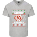 Merry BBQMAS Funny Christmas BBQ Xmas Mens V-Neck Cotton T-Shirt Sports Grey