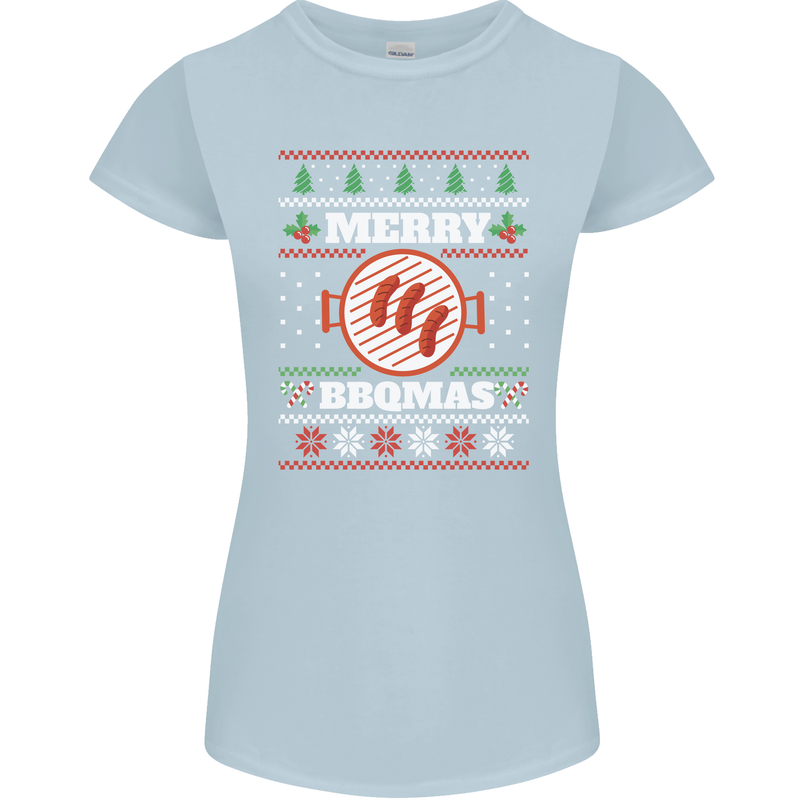 Merry BBQMAS Funny Christmas BBQ Xmas Womens Petite Cut T-Shirt Light Blue