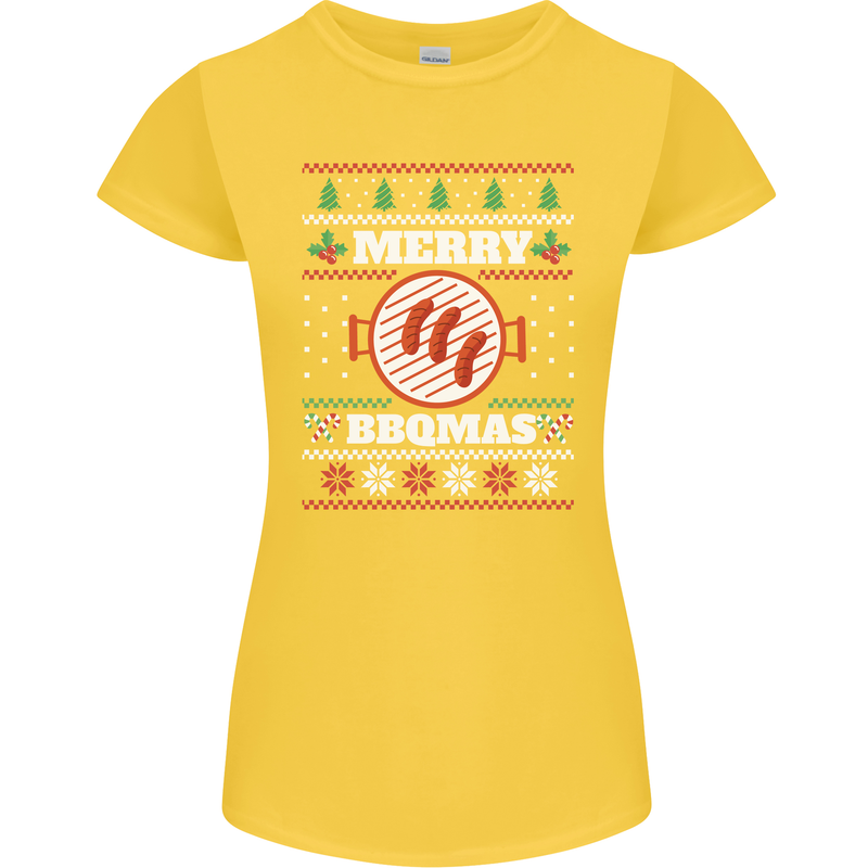 Merry BBQMAS Funny Christmas BBQ Xmas Womens Petite Cut T-Shirt Yellow