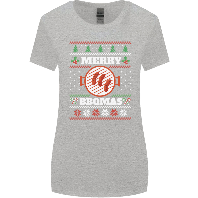 Merry BBQMAS Funny Christmas BBQ Xmas Womens Wider Cut T-Shirt Sports Grey