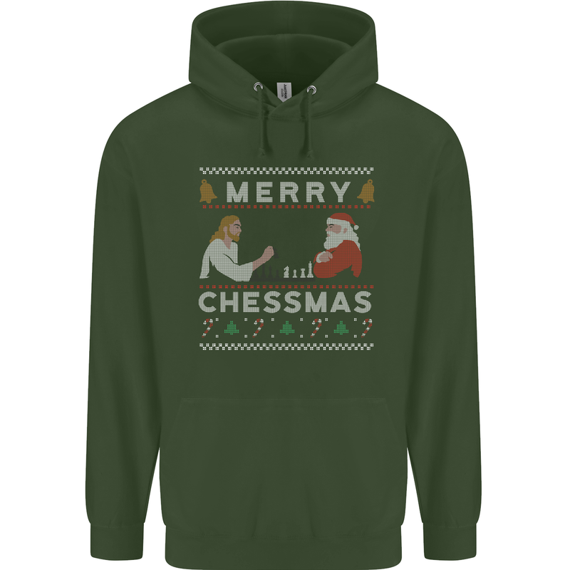 Merry Chessmass Funny Chess Player Childrens Kids Hoodie Forest Green