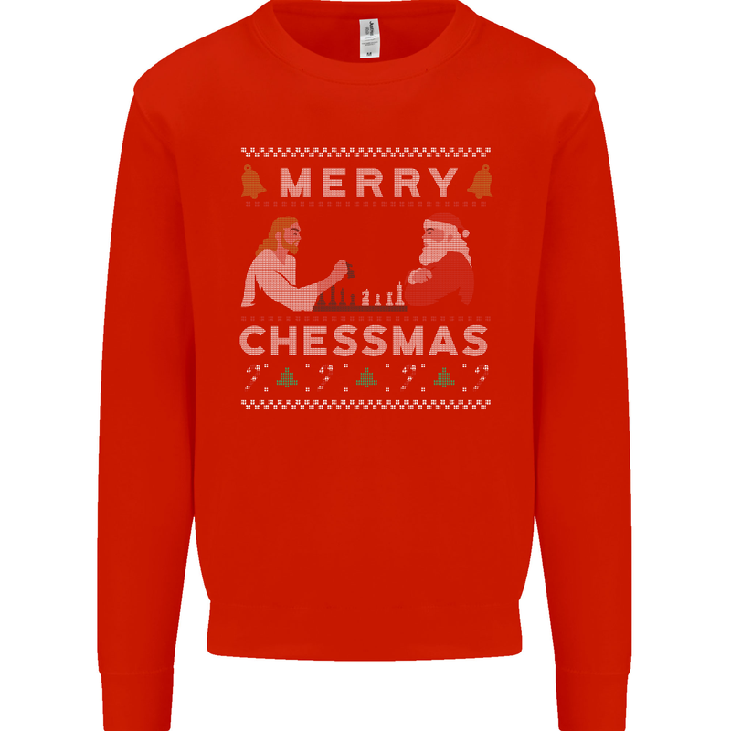 Merry Chessmass Funny Chess Player Kids Sweatshirt Jumper Bright Red