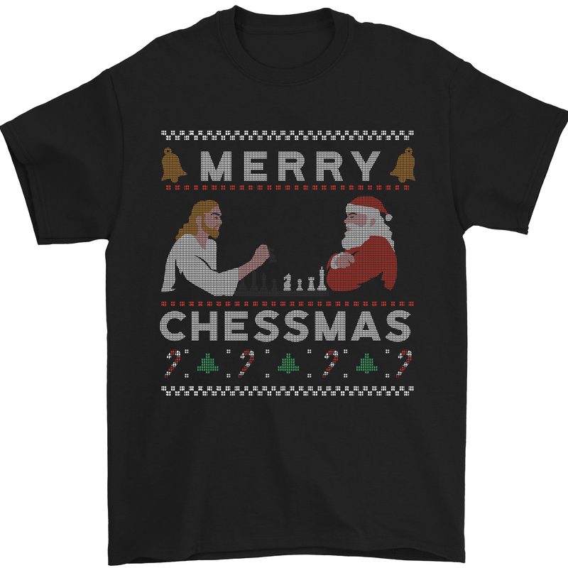 Merry Chessmass Funny Chess Player Mens T-Shirt Cotton Gildan Black