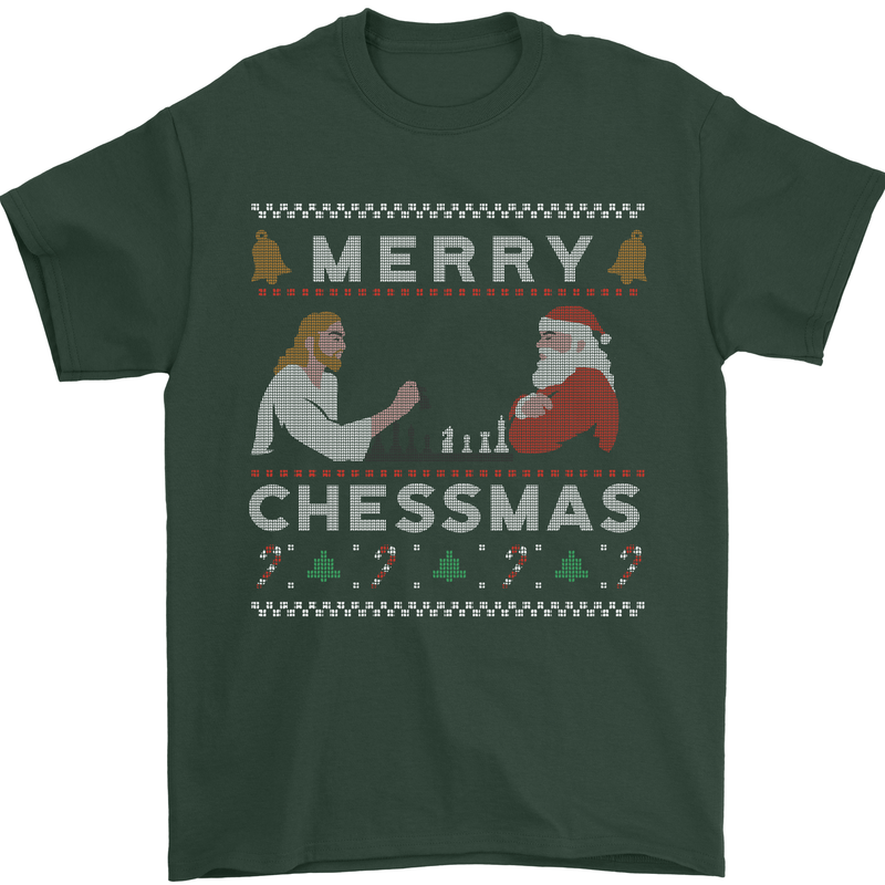 Merry Chessmass Funny Chess Player Mens T-Shirt Cotton Gildan Forest Green
