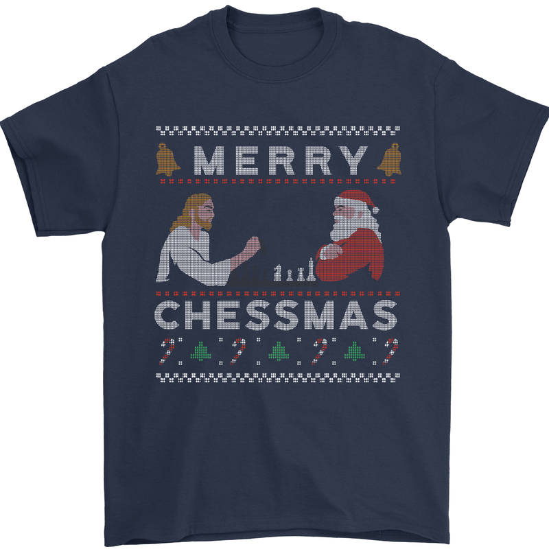 Merry Chessmass Funny Chess Player Mens T-Shirt Cotton Gildan Navy Blue