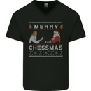 Merry Chessmass Funny Chess Player Mens V-Neck Cotton T-Shirt Black