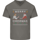 Merry Chessmass Funny Chess Player Mens V-Neck Cotton T-Shirt Charcoal