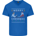 Merry Chessmass Funny Chess Player Mens V-Neck Cotton T-Shirt Royal Blue