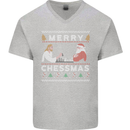 Merry Chessmass Funny Chess Player Mens V-Neck Cotton T-Shirt Sports Grey