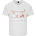Merry Chessmass Funny Chess Player Mens V-Neck Cotton T-Shirt White