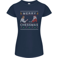 Merry Chessmass Funny Chess Player Womens Petite Cut T-Shirt Navy Blue