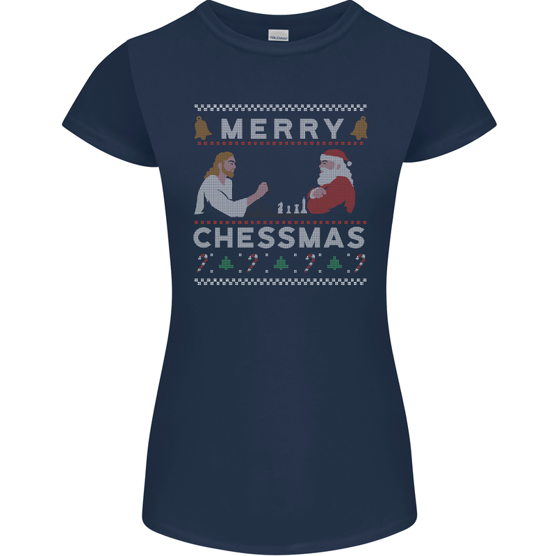 Merry Chessmass Funny Chess Player Womens Petite Cut T-Shirt Navy Blue