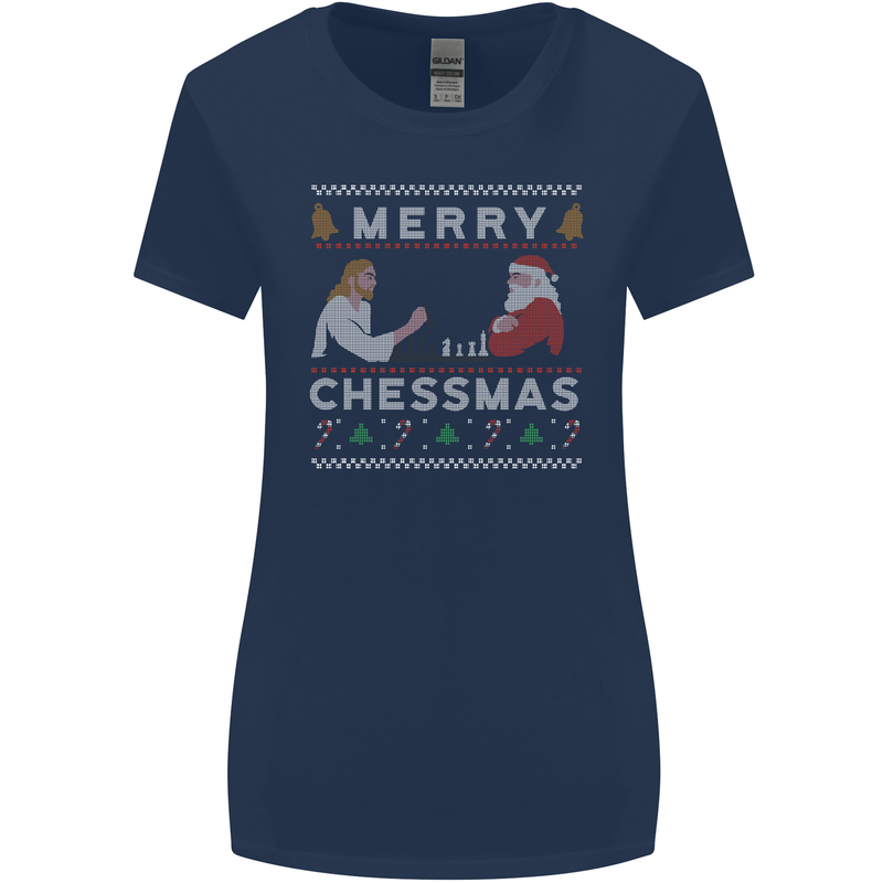 Merry Chessmass Funny Chess Player Womens Wider Cut T-Shirt Navy Blue