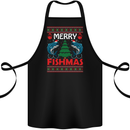 Merry Fishmas Funny Christmas Fishing Cotton Apron 100% Organic Black