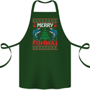 Merry Fishmas Funny Christmas Fishing Cotton Apron 100% Organic Forest Green