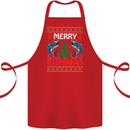 Merry Fishmas Funny Christmas Fishing Cotton Apron 100% Organic Red