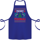 Merry Fishmas Funny Christmas Fishing Cotton Apron 100% Organic Royal Blue