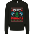 Merry Fishmas Funny Christmas Fishing Kids Sweatshirt Jumper Black