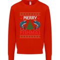 Merry Fishmas Funny Christmas Fishing Kids Sweatshirt Jumper Bright Red