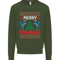Merry Fishmas Funny Christmas Fishing Kids Sweatshirt Jumper Forest Green