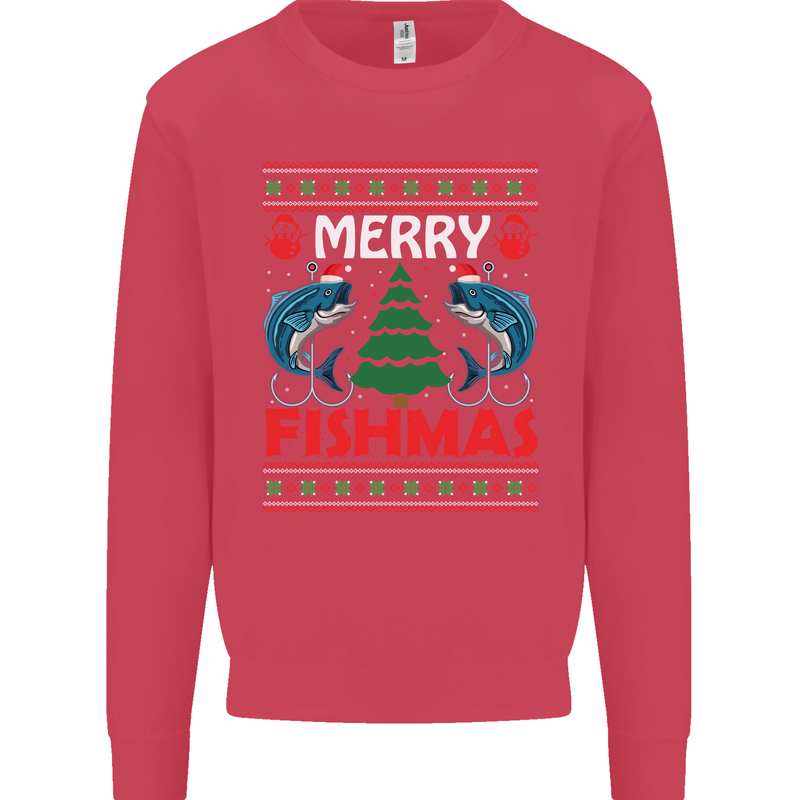 Merry Fishmas Funny Christmas Fishing Kids Sweatshirt Jumper Heliconia