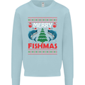 Merry Fishmas Funny Christmas Fishing Kids Sweatshirt Jumper Light Blue