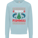 Merry Fishmas Funny Christmas Fishing Kids Sweatshirt Jumper Light Blue