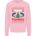 Merry Fishmas Funny Christmas Fishing Kids Sweatshirt Jumper Light Pink
