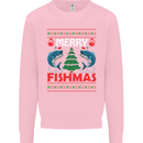 Merry Fishmas Funny Christmas Fishing Kids Sweatshirt Jumper Light Pink