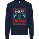 Merry Fishmas Funny Christmas Fishing Kids Sweatshirt Jumper Navy Blue