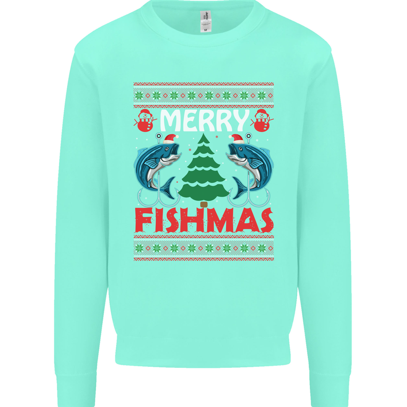 Merry Fishmas Funny Christmas Fishing Kids Sweatshirt Jumper Peppermint