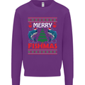 Merry Fishmas Funny Christmas Fishing Kids Sweatshirt Jumper Purple