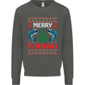 Merry Fishmas Funny Christmas Fishing Kids Sweatshirt Jumper Storm Grey